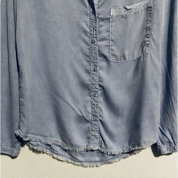 Bella Dahl Top Womens Medium Blue Button Up Fringe Tencel Long Sleeve Boho - Picture 2 of 7
